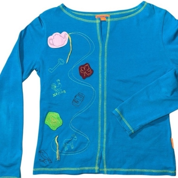 mamabayou Other - Mamabayou Girls Size Large Aqua Long Sleeve Tunic with patches and embro…